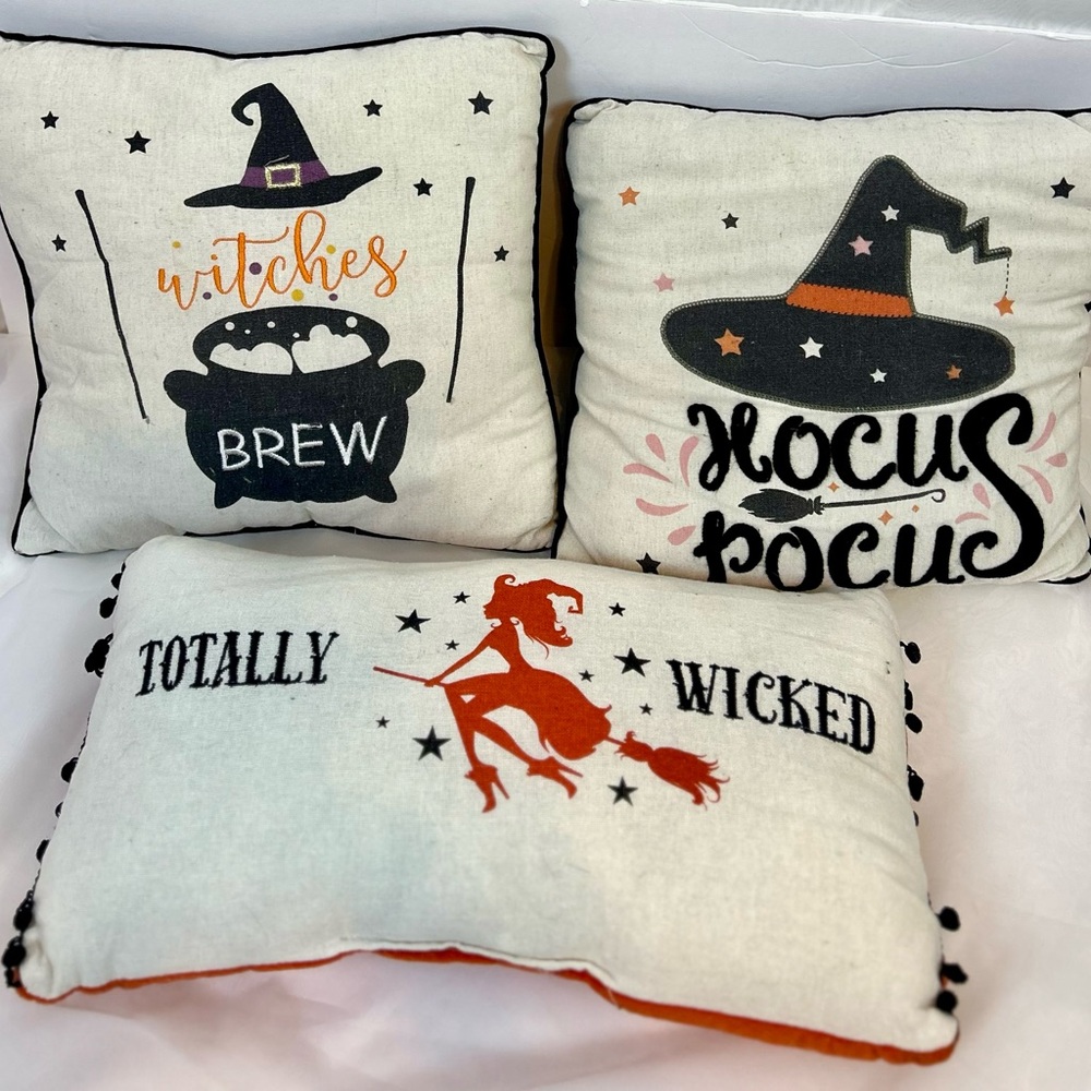 Bundle of 3 Halloween Witches Throw Pillows